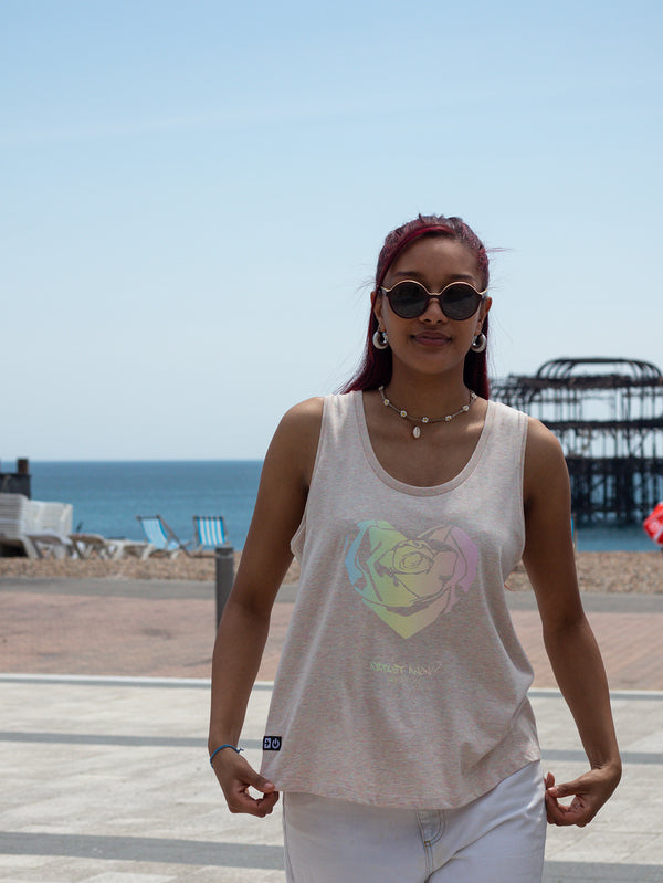 Artist Anon Brighton - Artist Anon Brighton Rainbow Rose Heart Vest - T-Shirt - Vest, Women's