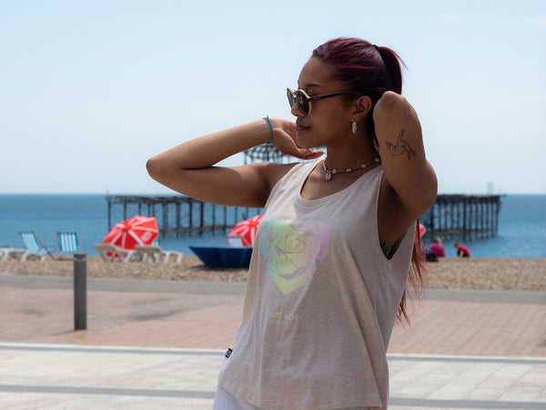 Artist Anon Brighton - Artist Anon Brighton Rainbow Rose Heart Vest - T-Shirt - Vest, Women's