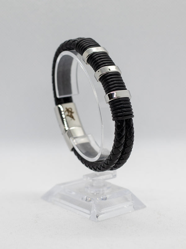 Black Leather 2 Strand Braided Bracelet No.4