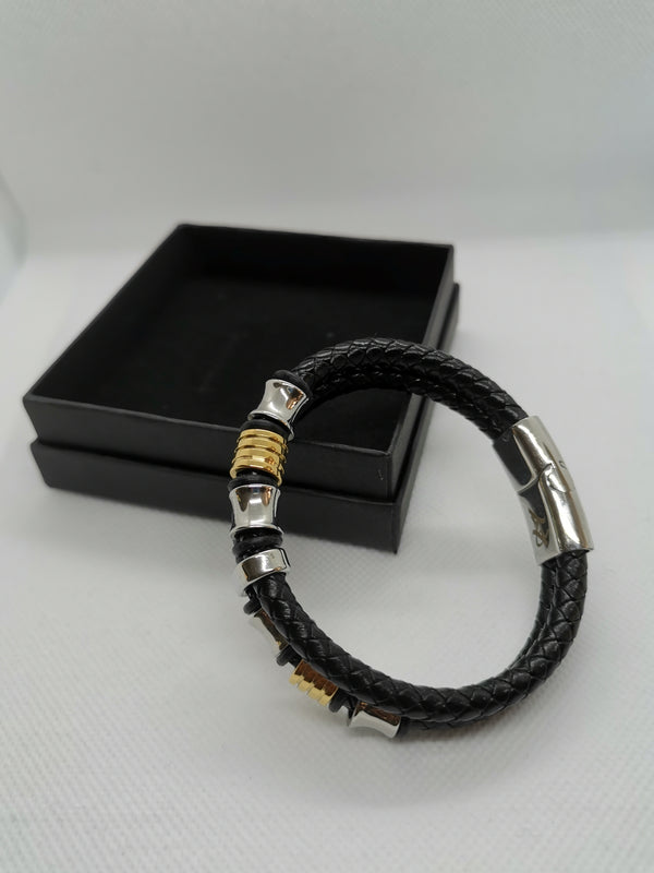 Black Leather 2 Strand Braided Bracelet No.3