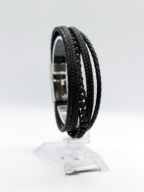Black Leather Multi Strand Bracelet No.5